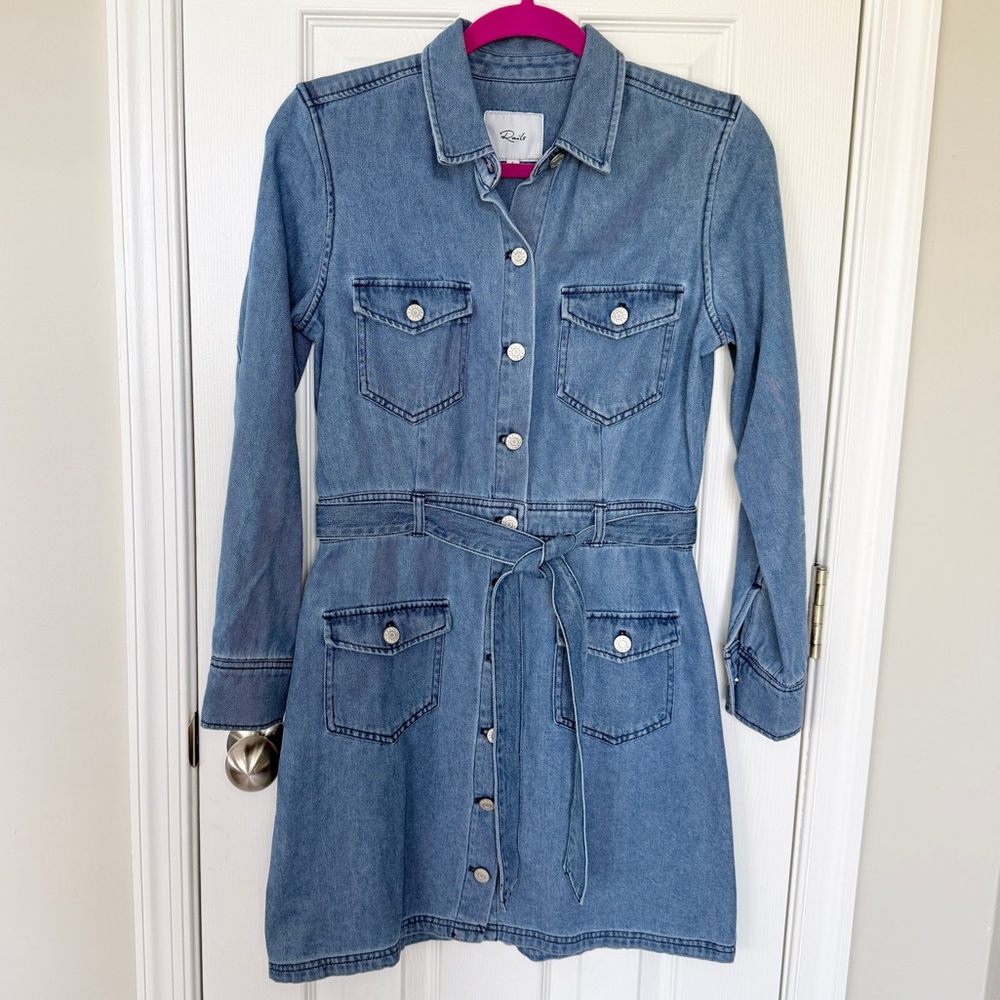 Rails Ciara Belted Denim Long Sleeve Mini Dress In Sorrento Wash Small
